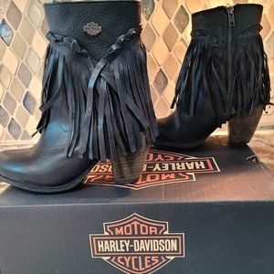 Harley Davidson Womens Retta Black Motorcycle Fringed Boot Size 6.5